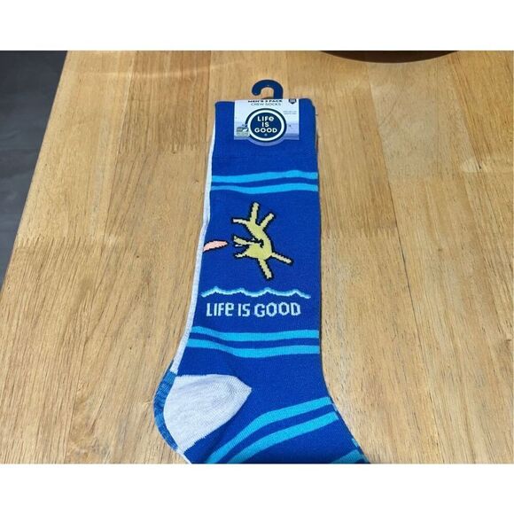 Life Is Good Mens 3 Pack Crew Socks NEW Blue Patterned - Picture 3 of 8
